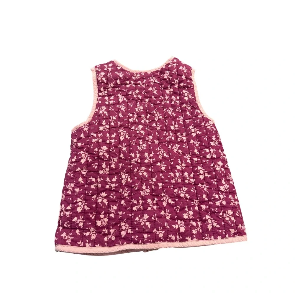 Draper James Girls Burgundy Pink Quilted Floral Zip Front Vest Size‎ 8